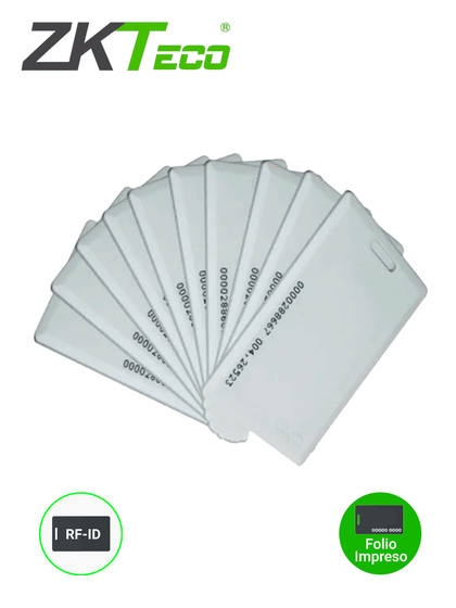 ZKTECO IDCARDKR2K - Paquete con 10 tarjetas compatibles con lectores RFID con frecuencia de 125 Khz / Tarjeta perforada de 1.88 mm de Grosor tipo clamshell para mayor alcance y más resistencia / Folio impreso #HotSale