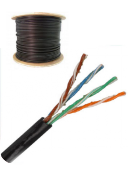 SAXXON OUTPCAT5EGCOPEXT - Bobina de Cable UTP Cat5e 100% Cobre con Gel/ 305 Metros/ Uso Exterior/ Color Negro/ Ideal para Cableado de Redes y Video/