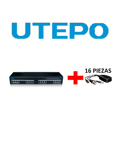 UTEPO UTP116PVHD2 - Transmisor y receptor de 16 canales de video y energia /  HDCVI / TVI / A HD / CVBS / Distancia 400M a  720p / 200M A  1080p