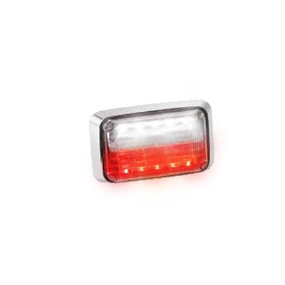 Luz de advertencia Quadraflare LED con flasher integrado y mica transparente, en combinación de colores rojo y claro.