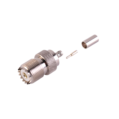 Conector UHF hembra (SO-239) de anillo plegable para cable RG-58/U, RG-142/U.