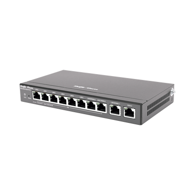 Router administrable , 6 puertos LAN  y 2 puertos LAN/WAN POE+ af/at gigabit hasta 110w, 1 puertos LAN/WAN gigabit y 1 Puerto WAN gigabit, hasta 300 clientes con desempeño de 1.5 Gbps asimétricos