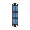 Placa acopladora de Fibra Óptica Quick-Pack, Con 6 Conectores LC/UPC con conectores “Shuttered”  Quad (24 Fibras), Para Fibra Monomodo, Azul, incluye tapas cubre polvo abatibles integradas por cada conector.