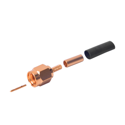 Conector SMA Macho de Anillo Plegable para Cables RG-174/U, 8216, Oro/ Oro/ Teflón.