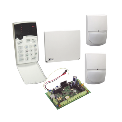 Panel de alarma Hibrido de 8 a 16 zonas soporta zonas inalambricas, funciones de control de acceso incluye teclado de leds y dos detector de movimiento digitales