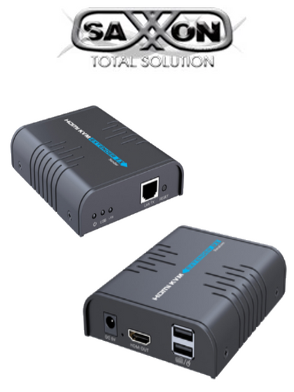 SAXXON LKV373KVM- Kit Extensor HDMI/KVM para Hasta 120 metros/ Resolución 1080p@60Hz/  Soporta Cableado con CAT 5e y 6/ 30 HZ/ 2 Puertos USB para Conectar Teclado y/o Mouse/ 5 VCD/ Plug and Play/ Punto a Punto o Punto Multipunto con Switch/