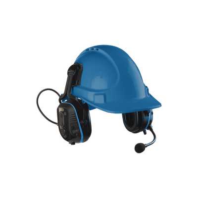 Protector Auditivo con montaje de casco, micrófono de brazo flexible con cancelación de ruido, comunicación cara a cara, alerta del medio ambiente, Bluetooh y comunicación a corto alcance.