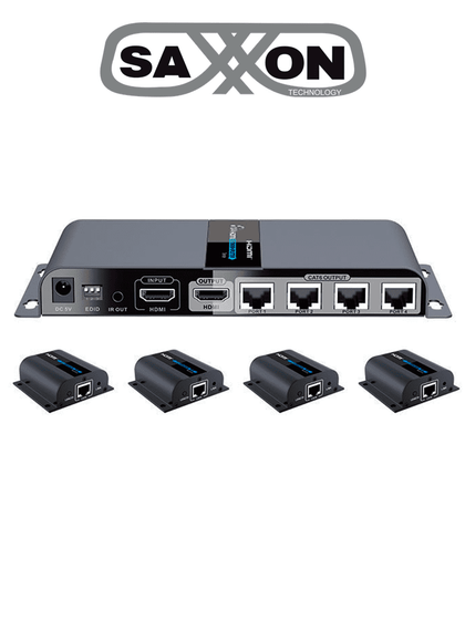 SAXXON LKV714PRO- Kit Extensor HDMI de 4 Puertos/ Resolución 1080p/ Hasta 40 metros/ Cat 6/ 6A/ 7/ Loop HDMI/ Transmisor IR/ Plug and play