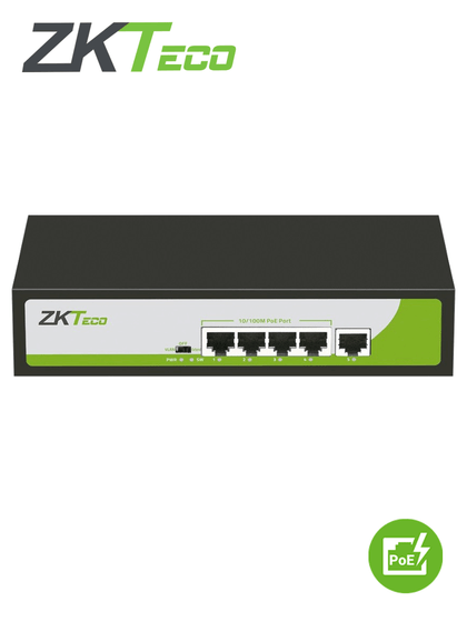 ZKTECO PE04155C - Switch de 4 Puertos Fast Ethernet PoE AF - AT / 1 Puerto RJ45 10/100M / PoE+ hasta 30W por puerto / Soporta hasta 250mts sobre UTP CAT 6 / Autoadaptación MDI - MDIX / Protección Contra Descargas / #favoritos