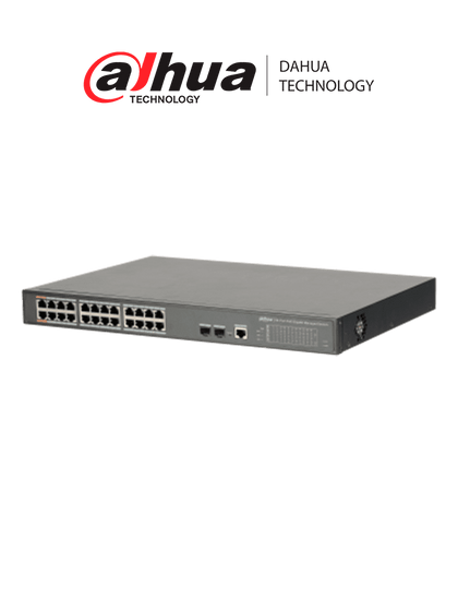 DAHUA DH-PFS4226-24GT-360 - Switch de 24 Puertos PoE Gigabit/ Administrable Capa 2/ 360W Totales/ PoE & Hi-PoE/ 2 Puertos SFP 100/1000 Base-X/ Capacidad de Switching 52 GB/s/