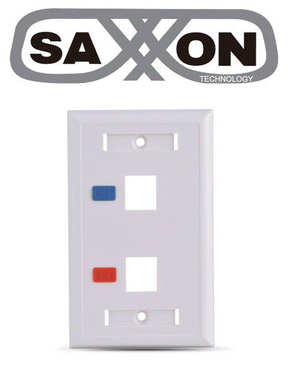 SAXXON A1752E - Placa de pared / Vertical / 2 Puertos tipo keystone / Color blanco / Con etiquetas