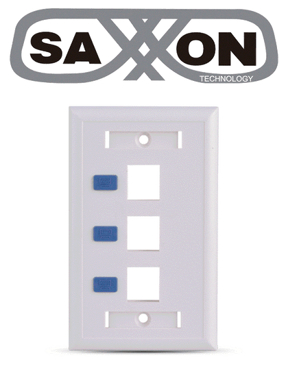 SAXXON A1753E - Placa de pared / Vertical / 3 Puertos tipo keystone / Color blanco / Con etiquetas