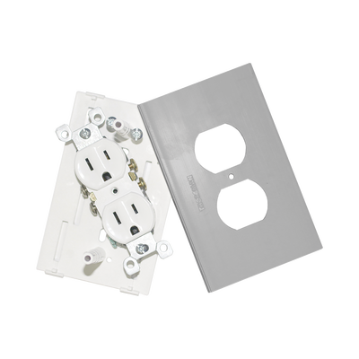Contacto eléctrico doble, soporte y tapa color aluminio, para canaleta TEK100-A y mini columna THMICG