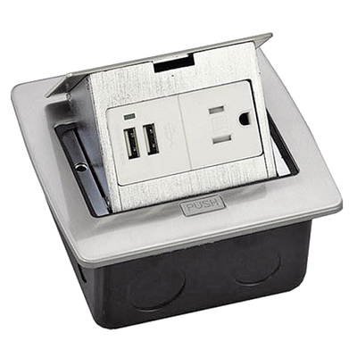Caja de piso cuadrada con 2 puertos USB y contacto eléctrico (11000-21203)
