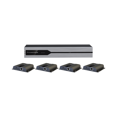 Kit Divisor y Extensor HDMI (Extender Splitter)  / Divide 1 Fuente HDMI a 4 Pantallas / Extiende la señal HDMI hasta 120 m / Resolución 4Kx2K @ 30 Hz / Cat 5e/6/6a / Uso 24/7 / Longitud del cable autoajustable / Alimente solo el Tx (PoC).