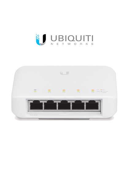 UBIQUITI USW-FLEX Switch UniFi para exterior IP55 de 5 puertos 10/100/1000 (1 Puerto PoE de entrada 802.3af/at/bt y 4 puertos PoE salida 802.3af / No incluye Inyector PoE/ Compatible con Inyector PoE-50-60W & UTP7201GE-PSE60  #LONUEVO #YELLOW