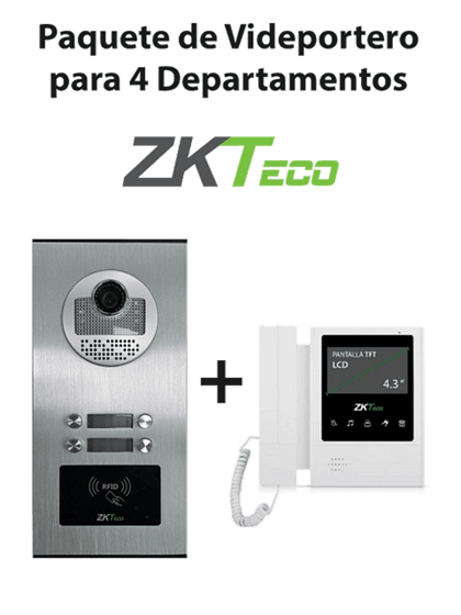 ZKTeco VE04A01PAQ4P - Paquete de Videoportero para 4 Departamentos VE04A01 con  1 Monitor VDPIB4 de 4.3 pulgadas