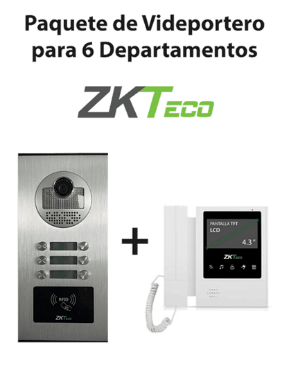 ZKTeco VE06A01PAQ4P - Paquete de Videoportero para 6 Departamentos VE06A01 con 1 Monitor VDPIB4 de 4.3 pulgadas