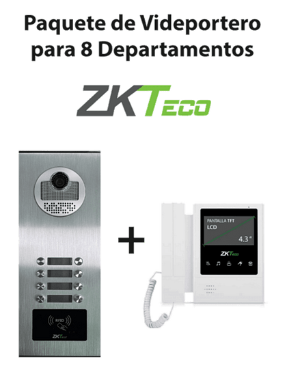ZKTeco VE08A01PAQ4P - Paquete de Videoportero para 8 Departamentos VE08A01 con 1 Monitor VDPIB4 de 4.3 pulgadas