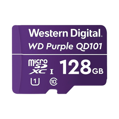 Memoria microSD de 128 GB PURPLE, Especializada Para Videovigilancia, 10 VECES MAYOR DURACIÓN, 3 AÑOS DE GARANTIA