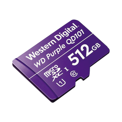 Memoria microSD de 512 GB PURPLE, Especializada Para Videovigilancia, 10 VECES MAYOR DURACIÓN, 3 AÑOS DE GARANTIA