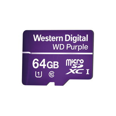 Memoria microSD de 64GB PURPLE, Especializada Para Videovigilancia, 10 VECES MAYOR DURACIÓN, 3 AÑOS DE GARANTIA