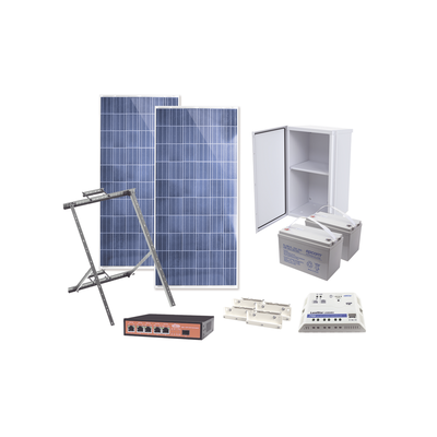 Kit Solar Witek de 28 W con 5 Puertos PoE 802.3 af y PoE Pasivo 24 V para Camaras IP y un Enlace Punto a Punto en 24 Vcc