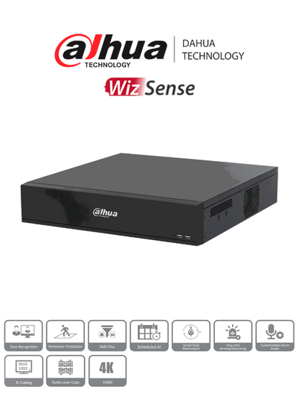 DAHUA DH-XVR7816S-4K-I3 -DVR de 16 Canales 4k/ WizSense/ H.265+/ 8 Bahías de Discos Duros/ +16 Canales IP/ 6 Canales con Reconocimiento Facial/ SMD Plus/ Codificación IA/ IoT & POS/ #XVRPRO/