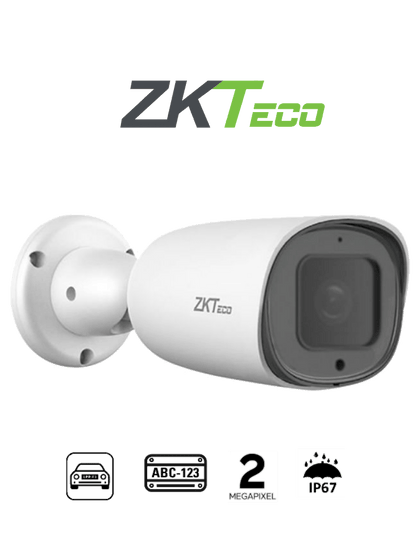 ZKTECO BL852Q38ALP - Cámara IP Bullet para reconocimiento de placas / Software LPR integrado / Lente Motorizado /  Resolución 2MP /  POE / IP67 / Audio / Alarma / RS485 / Ranura para tarjeta SD