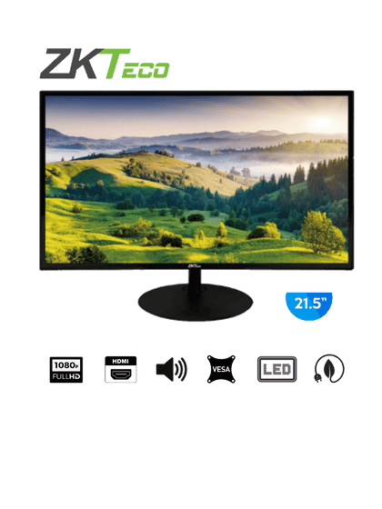 ZKTECO ZD222K - Monitor LED Full HD de 21.5 pulgadas / Resolución 1920 x 1080 / 1 Entrada de video HDMI y 1 VGA / Altavoces Incorporados / Ángulo de Visión Horizontal 170° /  Soporte VESA / Ahorro de Energía / 24/7 / Incluye Cable HDMI