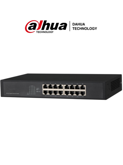 DAHUA PFS3016-16GT - Switch Gigabit de 16 Puertos No Administrable/ Capa 2/ 10/100/1000 Base-T/ Carcasa Metalica/ Switching 32G/ Tasa de Reenvio de Paquetes 23.8 Mbps/ Memoria Bufer de Paquetes 2Mb/ Con Proteccion de Descargas/