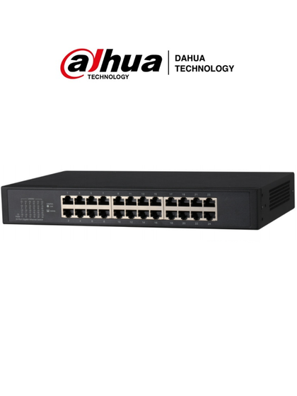 DAHUA PFS3024-24GT - Switch Gigabit de 24 Puertos No Administrable/ Capa 2/ 10/100/1000 Base-T/ Carcasa Metalica/ Switching 48G/ Tasa de Reenvio de Paquetes 35.7 Mbps/ Memoria Bufer de Paquetes 2Mb/ Con Proteccion de Descargas/